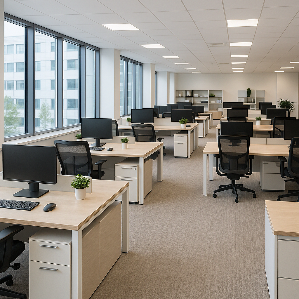 Clean, organized commercial office workspace