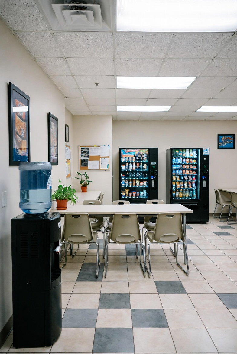 Sanitized and organized employee breakroom